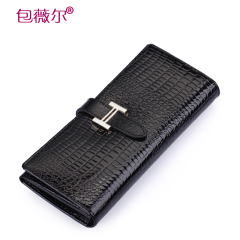 Bao Wei, the new patent leather for leather women bag purse crocodile pattern long hand in European and American classic money clip