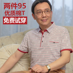 中年男父亲短袖T恤中老年棉体恤衫爸爸装夏装polo衫翻领大码t