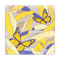 双成记加西亚系列黄蝴蝶香蕉树印花真丝缎面小方巾紫石原里美优雅