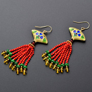 Thai hand-woven long tassels earring female amber retro Royal tassel earrings gemstone earrings new