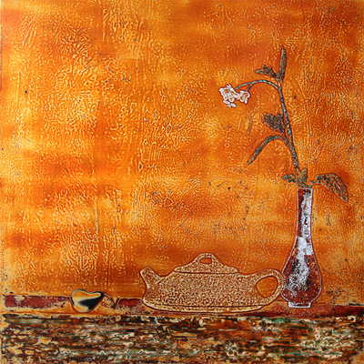 姜海明 《茶事》木板漆画