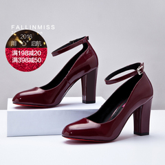 Non-mystery heavy with autumn 2015 new solid-colored patent leather shoes women thick high heel shoes comfortable shoes with round head