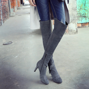 2015 Korean stylish knee high boot nubuck leather pointy stilettos boots boots with stovepipe boots tidal boot