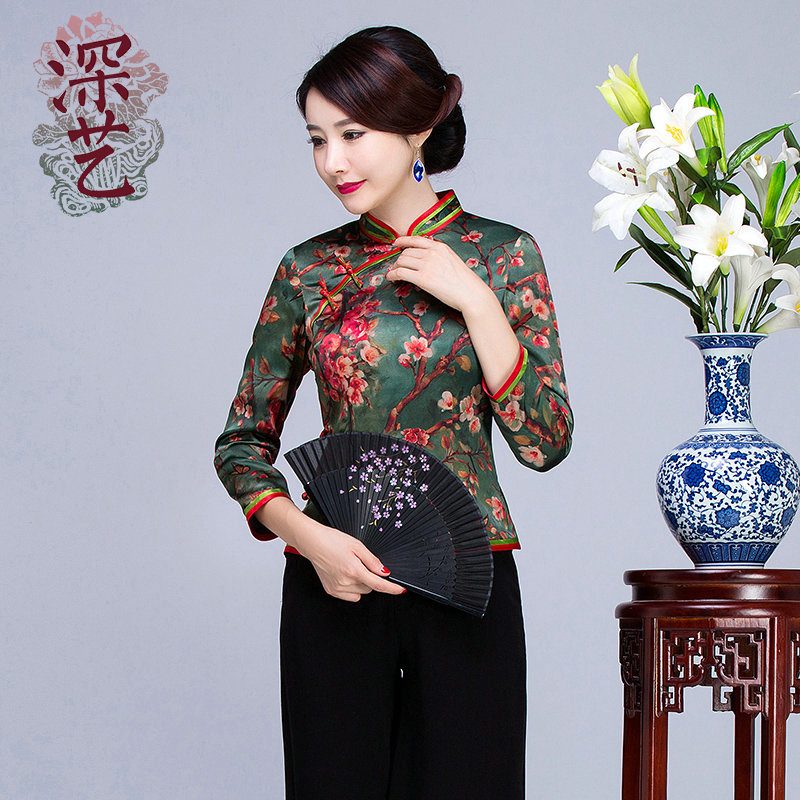 深艺春秋装桑蚕丝旗袍上衣长袖改良复古民国中式唐装女上衣妈妈装|ruв категории Женская одежда, костюм/национальная одежда/театр костюм, костюм/китайский стиль одежды, пальто - от Buy2taobao.com для оказания профессиональной услуги покупки агента Taobao