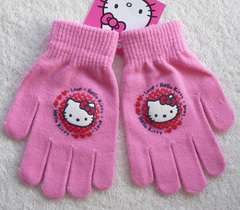 儿童hello kitty手套五指分指手套毛线凯蒂猫成人手套女童写字用