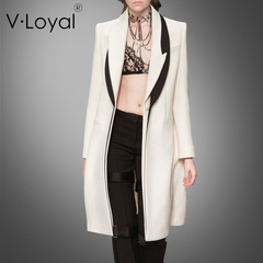 V·Loyal欧美时尚大牌秋冬新品修身中长款毛呢外套白色羊毛大衣