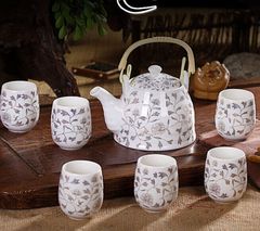 整套茶具套装 景德镇陶瓷器7头大提梁茶壶茶杯带过滤网 礼品适合