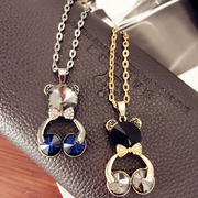 Cool na Korean Crystal bear wild decorative necklace long fall/winter accessory pendant pendant necklace 4110