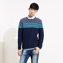 美特斯邦威2015秋装新款男圆领肌理条纹长袖毛衫吊牌价169元