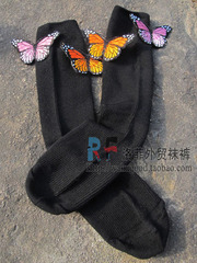 2双包邮 泰国潮牌手工立体刺绣蝴蝶荧光黑色堆堆袜中筒袜子短袜
