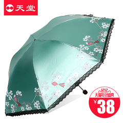 天堂蕾丝雨伞防紫外线遮阳伞黑胶 女士太阳伞超强防晒三折伞折叠