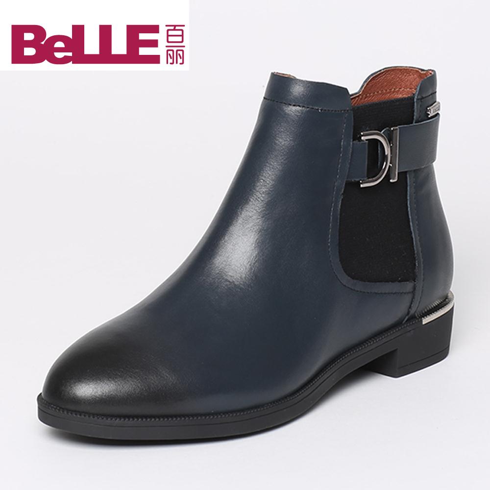 Belle/百丽2016冬专柜同款英伦舒适牛皮切尔西女短靴BMT40DD6产品展示图4
