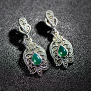 Thailand Thai 925 Silver Thailand Tremella ornaments vintage green long pierced earrings earring agate quality woman