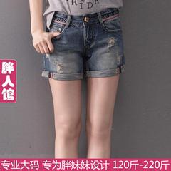 夏季新款韩版图案牛仔裤女加肥加大显瘦高腰牛仔短裤女热裤M82269