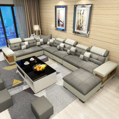 布艺沙发 简约现代大小户型客厅U型布艺沙发组合可拆洗宜家沙发