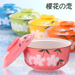 日式泡面碗大号带盖陶瓷汤碗可爱创意陶瓷碗餐具套装碗韩国拉面碗