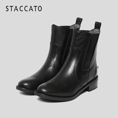 STACCATO/思加图2016冬季专柜同款黑色牛皮女靴9RA69DD6