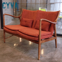 实木沙发 双人沙发 北欧风格椅子 麻布坐面 全实木椅架 简约现代