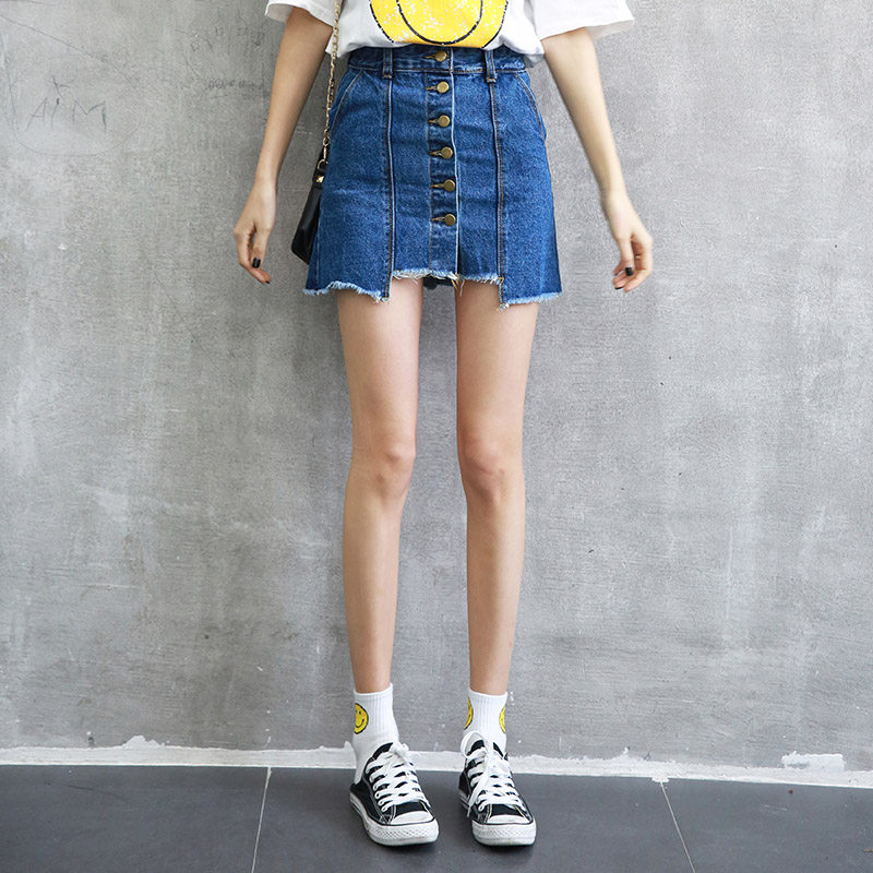 korean version of the high waist pai buckle jeans skirt female