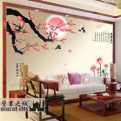中式古墨典画中国风水墨梅花墙纸壁纸酒店大型壁画装饰客厅背景墙