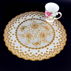 PVC烫金圆形杯垫餐垫锅垫隔热垫茶几垫餐桌布直径38厘米4.5元/个