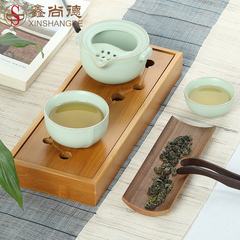 鑫尚德 茶具套装特价功夫茶具竹制茶盘汝窑快客杯一壶两二杯旅行