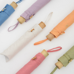 日式 仿旧创意竹柄三折晴雨伞 小清新马卡龙色系超轻折叠伞 学生
