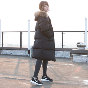 摩登千金旗舰店韩国学生连帽大毛领加厚外套情侣长款羽绒服女长 过膝中长款冬装