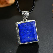 Very Thai simple personality s925 silver inlaid lapis lazuli gemstone pendant vintage pendant the female Joker silver jewelry