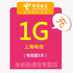 上海电信上网流量加油包1g 省内2G/3G/4G通用 三天有效