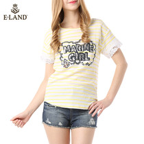 商场同款ELAND衣恋15年夏条纹字母亮片T恤EERA52402A专柜正品