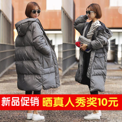韩国冬季女装加厚外套灰色宽松中长款棉衣女连帽面包服棉服