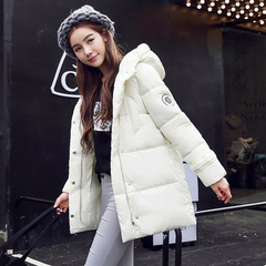 学院风秋冬新款韩版中长款连帽开衫高中学生女修身外套加厚棉衣潮