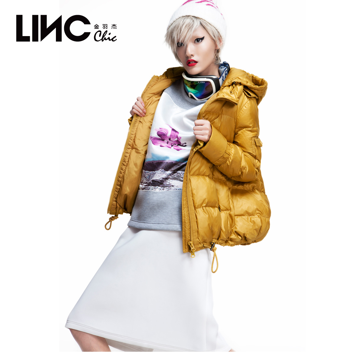 LINC/金羽杰2014冬连帽时尚羽绒服女短款修身韩版外套潮 143944产品展示图5