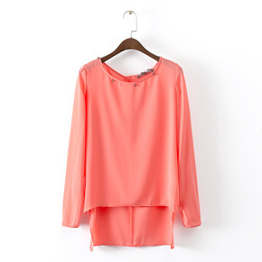 小布衣衫甜美淑女小清新圆领花朵印花弧形下摆女士短袖雪纺衫h3-1