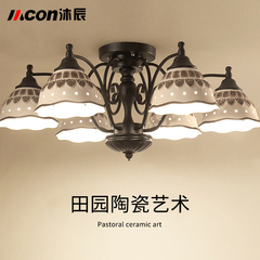 韩式吊灯美式乡村田园复古陶瓷欧式灯具客厅主卧室书房间餐厅灯