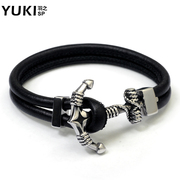 YUKI men''s bracelets titanium steel Sheepskin Korea fashion anchor steering leather jewelry bracelet girls General