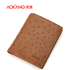 Aucom leather men business wallet short first layer leather ostrich grain leisure thin wallets