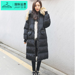 韩国正品 2016冬季新款 时尚百搭少女保暖大毛领长款棉服