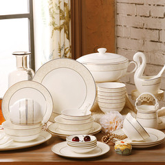 碗碟套装 欧式58头餐具套装景德镇陶瓷骨瓷碗盘家用韩式简约结婚