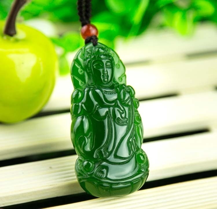 新疆玉观音和田玉观音菠菜绿玉观音碧玉站观音玉吊坠玉挂件玉牌