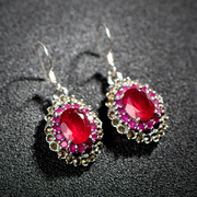 Very small Thai Thai Silver 925 Silver Garnet vintage earrings red synthetic corundum fashion jewelry women