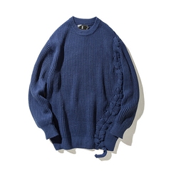 原创设计蓝色条子毛衣 Mbbcar美式英伦复古摩登保暖圆领针织衫潮