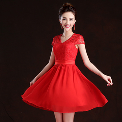 2015新款红色小礼服短款新娘敬酒服冬季结婚连衣裙显瘦修身晚礼服