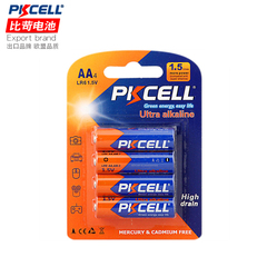 pkcell比苛 碱性干电池AA 5号 1.5v 4节卡装 比碳性耐用5倍时间