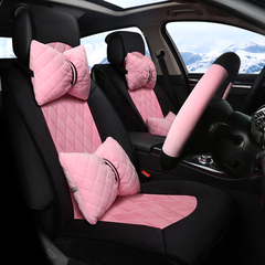 女士汽车坐垫冬季 短毛绒新款羽绒座垫全包围 可爱时尚卡通座椅垫