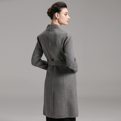丽莎依诺2016秋冬新款欧美系带高端双面呢羊绒大衣中长款毛呢外套