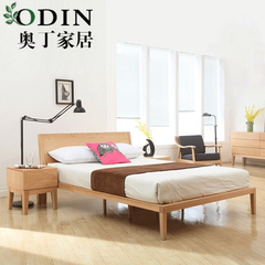 北欧宜家简约现代卧室家具双人床1.8 1.5米全纯成人实木床 橡木床