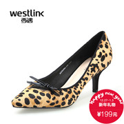 West-fall 2015 new graceful plovers mesh bow high heel Leopard print pointy light sets foot shoes