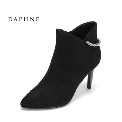 Daphne/达芙妮秋冬宴会细跟超高跟鞋 优雅尖头短筒女靴1016605063